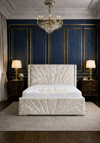 Crushed Velvet Cream - Monaco Royale Luxury Fan-Panel Upholstered Bed Frame