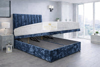 Crushed Velvet Denim Blue - Regency Lined Panel Luxury Solid Ottoman Storage Bed Frame