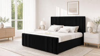 Plush Velvet Black - Savoy Ribbed Luxury Ottoman Storage Bed