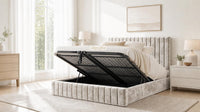 Crushed Velvet Champagne - Carlton Channel Luxury Ottoman Storage Bed
