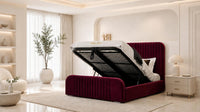 Plush Velvet Maroon - Beaumont Arc Luxury Ribbed Ottoman Storage Bed