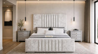 Crushed Velvet White - Belgravia Luxury Ottoman Storage Bed – Premium Upholstered Gas Lift Bed Frame