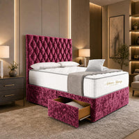 Crushed Velvet Aubergine - Regency Diamond Luxury Divan Bed – Deep Button-Tufted Headboard with Premium Upholstered Frame & Storage