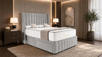Naples Silver - Valentina Vertical Luxe Divan Bed – Channelled Statement Headboard & Storage