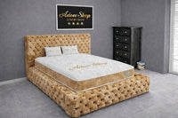 Crushed Velvet Gold - Aurelia Ambassador Grande Luxury Button-Tufted Upholstered Bed Frame