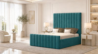 Plush Velvet Teal - Langham Column Luxury Panelled Ottoman Storage Bed