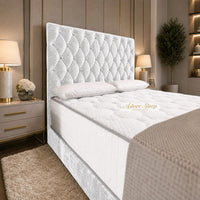 Crushed Velvet White - Regency Diamond Luxury Divan Bed – Deep Button-Tufted Headboard with Premium Upholstered Frame & Storage