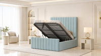 Plush Velvet Duck Egg - Langham Column Luxury Panelled Ottoman Storage Bed