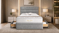 Plush Velvet Silver - Monaco Luxe Luxury Divan Bed – Premium Upholstered Panelled Headboard with Storage