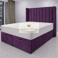 Naples Purple - Grand Elysee Luxury Panelled Upholstered Bed Frame with Divan Ottoman Storage