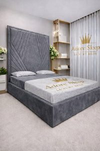 Plush Velvet Steel - Seraphina Luxe Geometric Upholstered Bed Frame | Luxury Designer Statement Bed