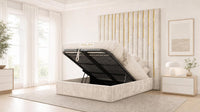 Crushed Velvet Cream - Alisha Gold Strip Grandline Luxury Floor-Standing Ottoman Storage Bed