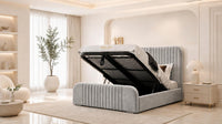 Plush Velvet Silver - Beaumont Arc Luxury Ribbed Ottoman Storage Bed