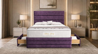 Naples Purple - Monaco Luxe Luxury Divan Bed – Premium Upholstered Panelled Headboard with Storage