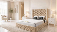 Plush Velvet Beige - Claridge Chesterfield Luxury Deep-Button Ottoman Storage Bed
