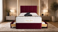 Plush Velvet Maroon - Kensington Grande Luxury Divan Bed – Premium Upholstered Bed Frame with Tall Vertical Panel Headboard