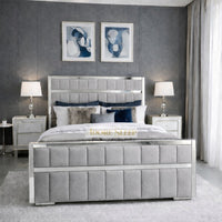 Naples Silver - Aurelius Linear Upholstered Designer Bed | Luxury Gold Frame Statement Bed