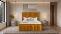 Plush Velvet Mustard Gold - Belgravia Regent Luxury Panelled Ottoman Storage Bed