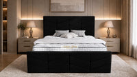 Plush Velvet Black - Valentina Luxury Chevron Panel Bed – Designer Upholstered Bed Frame with Statement Headboard & Footboard