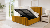 Plush Velvet Mustard Gold - Savoy Ribbed Luxury Ottoman Storage Bed