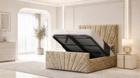 Crushed Velvet Gold - Riviera Fan Luxury Sculpted Ottoman Storage Bed