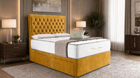 Plush Velvet Mustard Gold - Regency Chesterfield Luxe Divan Bed with Storage – Deep Buttoned Upholstered Bed Frame