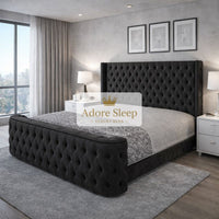 Naples Charcoal - Celestine Grandeur Luxury Upholstered Bed – Deep Button Tufted Headboard & Curved Statement Footboard