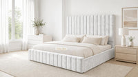 Crushed Velvet White - Carlton Channel Luxury Ottoman Storage Bed
