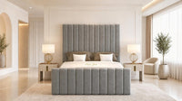 Plush Velvet Steel - Langham Column Luxury Panelled Ottoman Storage Bed