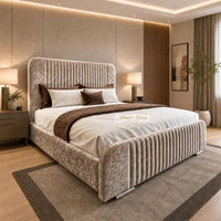 Crushed Velvet Min - Beaumont Luxury Fluted Wing Bed – Designer Upholstered Bed Frame with Statement Headboard & Footboard