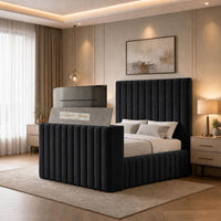 Naples Black - Mayfair Luxury Channelled TV Bed – Premium Upholstered Bed Frame with Integrated TV Footboard