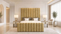 Crushed Velvet Gold - Langham Column Luxury Panelled Ottoman Storage Bed
