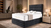 Naples Charcoal - Monaco Luxe Luxury Divan Bed – Premium Upholstered Panelled Headboard with Storage