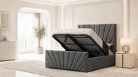 Plush Velvet Steel - Riviera Fan Luxury Sculpted Ottoman Storage Bed