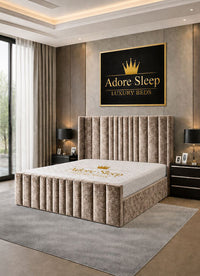 Crushed Velvet Mink - Celestine Luxe Vertical Panel Upholstered Bed Frame