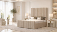 Naples Beige - Langham Column Luxury Panelled Ottoman Storage Bed