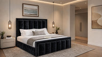 Crushed Velvet Black - Belgravia Regent Luxury Panelled Ottoman Storage Bed