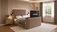 Naples Mink - Carlton Luxury Panelled TV Bed – Premium Upholstered Bed Frame with Integrated TV Footboard