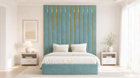 Plush Velvet Duck Egg - Alisha Gold Strip Grandline Luxury Floor-Standing Ottoman Storage Bed