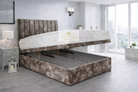Crushed Velvet Mink - Regency Lined Panel Luxury Solid Ottoman Storage Bed Frame