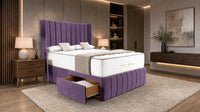 Naples Purple - Valentina Vertical Luxe Divan Bed – Channelled Statement Headboard & Storage