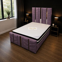 Naples Purple - Chevronne Luxury Chevron Panel Bed – Designer Upholstered Bed Frame with Metallic Inlay Detailing