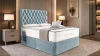 Plush Velvet Duck Egg - Regency Diamond Luxury Divan Bed – Deep Button-Tufted Headboard with Premium Upholstered Frame & Storage