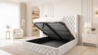 Crushed Velvet White - Claridge Chesterfield Luxury Deep-Button Ottoman Storage Bed
