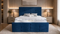 Naples Blue - Valentina Luxury Chevron Panel Bed – Designer Upholstered Bed Frame with Statement Headboard & Footboard