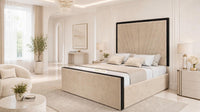 Plush Velvet Beige - Gatsby Sunray Luxury Art Deco Upholstered Bed Frame
