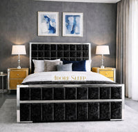 Crushed Velvet Black - Aurelius Linear Upholstered Designer Bed | Luxury Gold Frame Statement Bed
