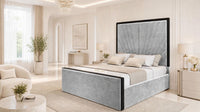 Plush Velvet Silver - Gatsby Sunray Luxury Art Deco Upholstered Bed Frame