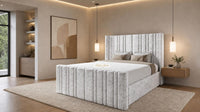 Crushed Velvet White - Kensington Fluted Luxury Ottoman Storage Bed