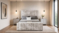 Crushed Velvet Champagne - Valentina Linear Luxury Upholstered Bed Frame